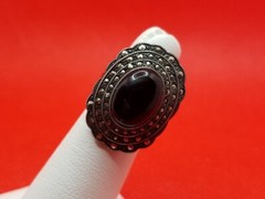 Vintage Uncas Mfg. Sterling Silver 925 Oval Onyx & Marcasite Ring Size 4.5 *