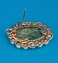 H.G. Brooch/Pendant Vintage 1/20 12K GF Green Tourmaline Stone Faux Pearl