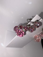 2 Pairs Pink AB Aurora Borealis Crystal Dangle Drop Clip-on Earrings Vtg