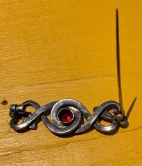 vintage 925 sterling silver intertwined twin snake brooch pin faux ruby red gem