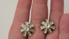 Vtg Fan/Bow Brooch & ALBION Signed Screwback Earrings Mid-century Rhinestones