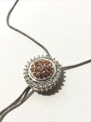Woman’s Adjustable Slide Charm Bolo Lariat Necklace-Silver Tone W/ Brown Crystal