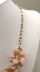 Vintage 1950s Pink Thermoset Flower Necklace & Screw Back Earrings Jewelry Set