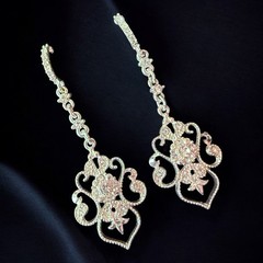 Rhinestone Filigree Dangle Earrings Vintage Avon NR Signed Long Pierced
