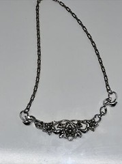 VTG Aurora Borealis Rhinestone Collar Necklace Silver Tone Floral Leaves Wedding