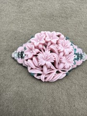 Art Deco Art Nouveau Molded Carved Pink Enamel Floral Brooch Pin