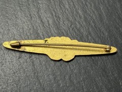 ANTIQUE BLUE WHITE GREEN GUILLOCHE FLORAL 2.5″ BAR BROOCH N389