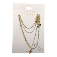 LC Lauren Conrad NIP Gold Tone Four Strand Lightening Bolt Green Bead Anklet