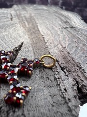 Antique Bohemian silver 900 Natural Rose faceted garnet cross Victorian style