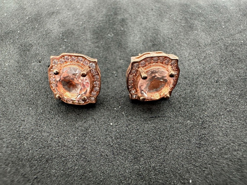 3.46g Vintage Sterling Silver 925 Rose Gold Pink Sparkling Stud Earrings M