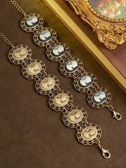 Vintage Black Cameo Portrait Bracelet Victorian Style Adjustable Link Unique