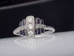 Vintage Art Deco 3Ct Lab Created Diamond & Sapphire 925 Silver Engagement Ring