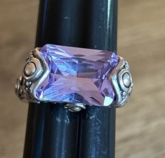 Vtg 925 Silver Ring Sz 7 Lg Lavender Cubic Zirconia Medieval Renaissance 3/4”
