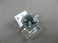 ESTATE .99CT DIAMOND & AAA AQUAMARINE 14KT WHITE GOLD SQUARE HALO ENGAGEMET RING