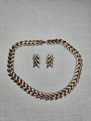 Vintage Matisse Renoir Laurel Leaf Link Copper 16″ Choker Necklace And Earrings