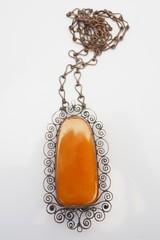 Fabulous large vintage ethnic Baltic amber ornate copper necklace Latvia