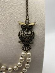 Boho Chic Owl Bird Double Layer Faux Pearl Necklace Jewelry