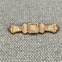 Vintage Antique Victorian Bar Brooch Etched Boat Scene Trombone Clasp 2 Inches