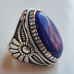 Ancient Vintage Victorian Ring Sterling Silver Lapis Lazuli Stone – Size 9.5