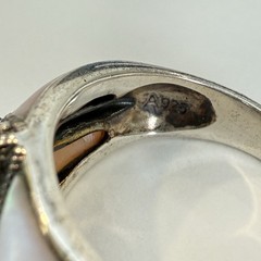 Vintage Estate Sterling Silver Amethyst Marcasite Mother of Pearl Ring size 8.5