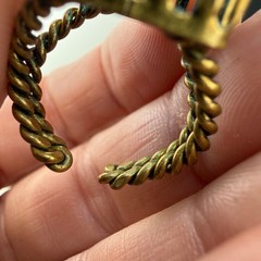 Vintage Cocktail Ring Twisted Brass Band Aqua Rhinestone Size 6