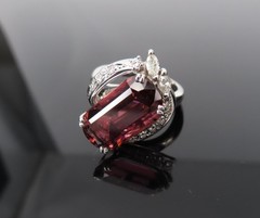 Unique 6.19ct Natural Rubellite 0.23ct Diamond Platinum Free Form Ring Size 5.5