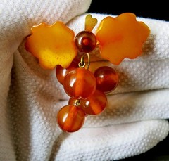 Vintage Baltic Amber Grapes Brooch USSR