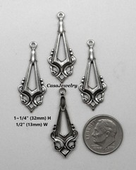 #0503 ANT’D .925 STERLING SILVER PLATED OPEN CENTER DROP W/TOP RING – 4 Pcs