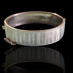 Vintage Silver Plated Machine Turned Textured Clamp Bangle Bracelet Sz 7in