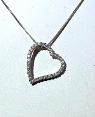 Vintage Sterling Silver CZ Open Heart Slide Pendant with Sterling 18″ Chain