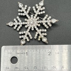 Large Vintage Rhinestone Snowflake Brooch 2.5″ Clear Crystal Winter Holiday Pin