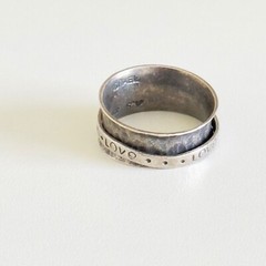 Vintage Sterling Silver Israel Designer Signed Love Spinner Oxidized Band Size 8