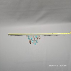 VTG Turquoise And Brown Crystals Silver Chains Leather Cord Necklace 30″ Long