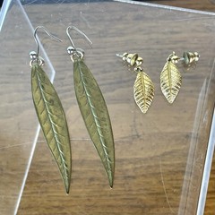 Vintage Festival Feathers & Leaf Pierced Earrings Brass Gold Tone Jewelry Native