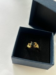 Vintage Black Cubic Zirconia Ring Gold Plated Womens Size 6.5