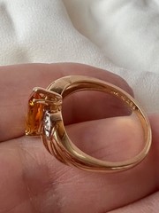 VINTAGE SOLID 14K YELLOW GOLD MARQUISE NAVETTE GOLDEN HONEY CITRINE DIAMOND RING