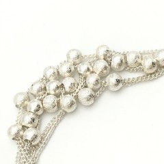 Silver Tone 6 Strand Textured Ball Beaded Curb Chain Toggle Bracelet 7.5” #14