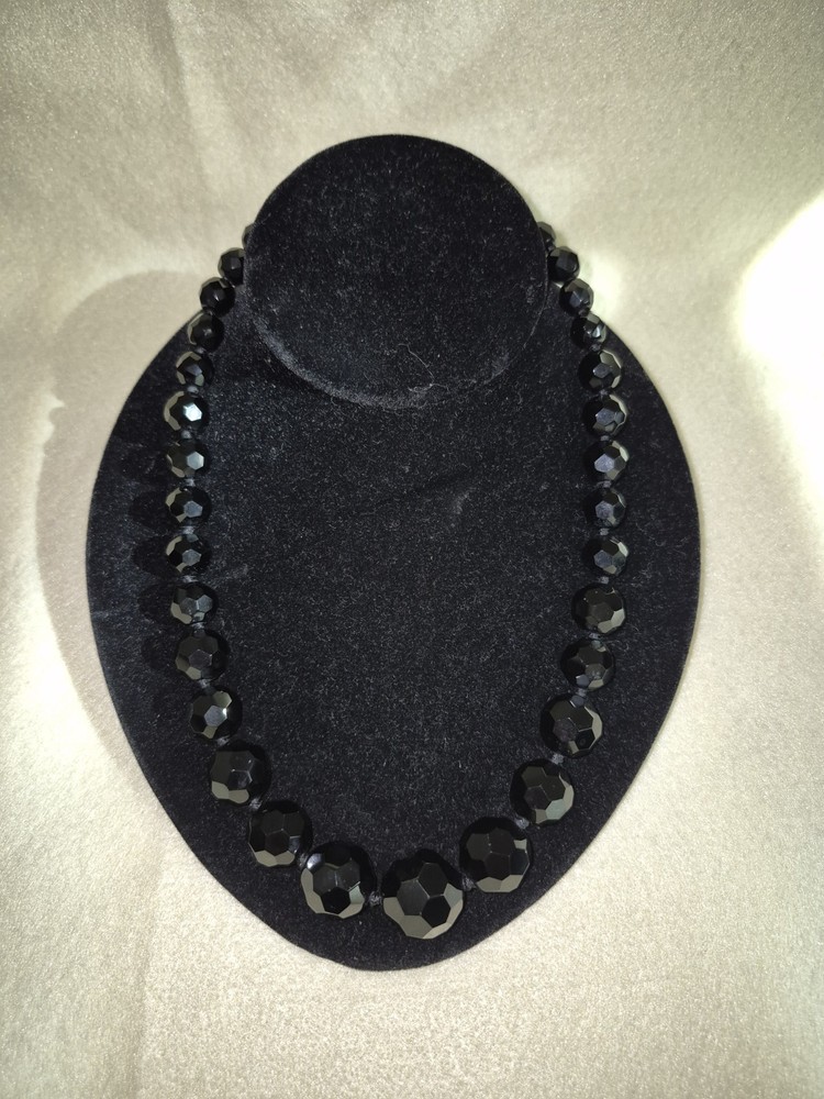 Carolee graduated glass bead jet black crystals knotted design Necklace