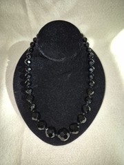 Carolee graduated glass bead jet black crystals knotted design Necklace