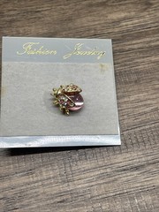 Vintage Gold Tone Pink Glass Stone Ladybug Brooch Pin Estate Find KG JD