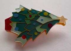 VINTAGE CHRISTMAS TREE PIN BROOCH LEE SANDS ABALONE HANDMADE MOP HTF RARE 80s 56