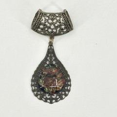 Vintage Textured Pendant Convex Shaped Fillegree Scarf Ring Rustic Boho