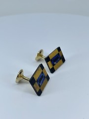 Vintage Onyx Lapis Tigers eye rectangle cufflinks polished gold tone fixed backs