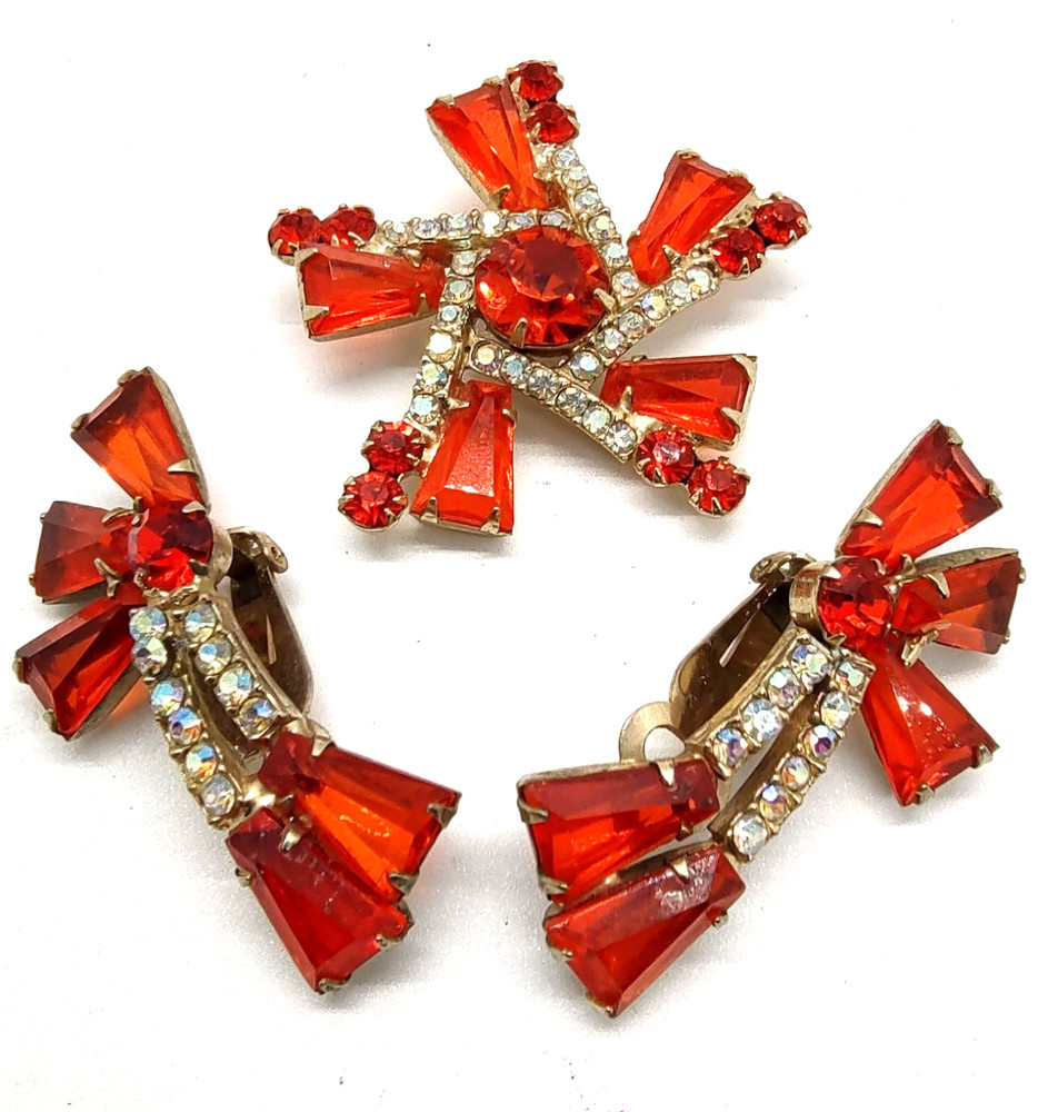 Juliana D&E Orange Colored Keystone and Chanton Brooch and Earrings!