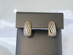 Vintage Sterling Silver 925 Gold Pave CZ Huggie Small Hoop Omega Earrings