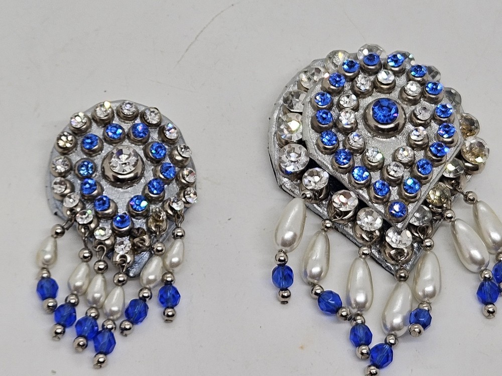 Vintage MCM Mid Century Blue Rhinestone Dangling Teardrop Brooch Pin & Pendant