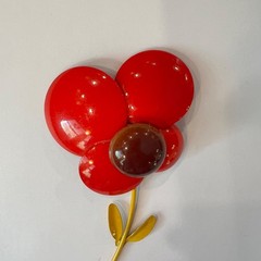 Vintage LARGE, RARE & NICE! 1960s Enamel Flower Brooch Pin in Red Brown Yellow