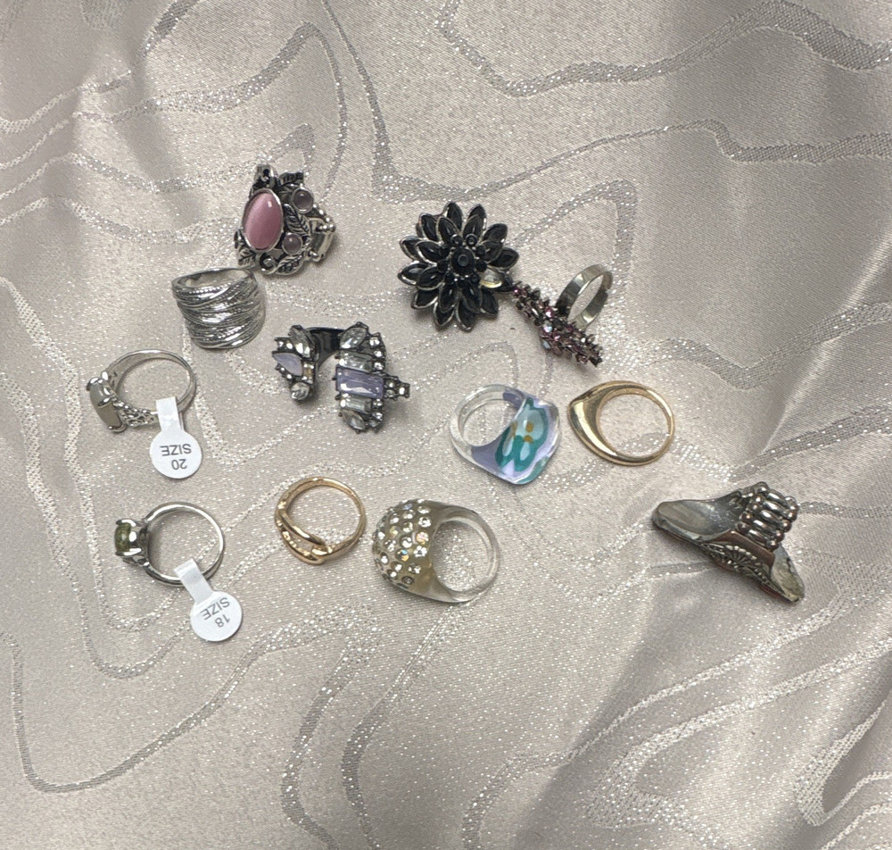 10pc Mixed Lot Women’s Fashion Rings Multicolor Metal Glass Rhinestone
