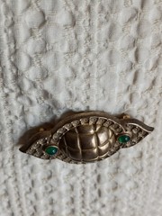 Unique Vintage “Sterling NR” Goldtone Vermeil Brooch Pin Green Glass 2.5in