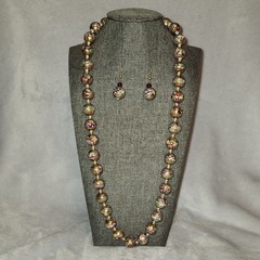 Vintage Chinese Cloisonné Bead Necklace – Pink & Blue Floral on Gold – 26″ L